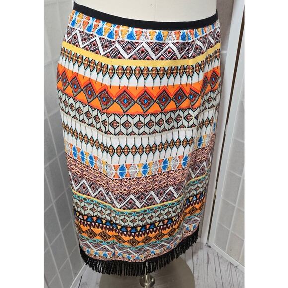 Ashley Stewart Women Career Aztec Print Pencil Trim Fringe Skirt Plus Size: 16 - Picture 2 of 6